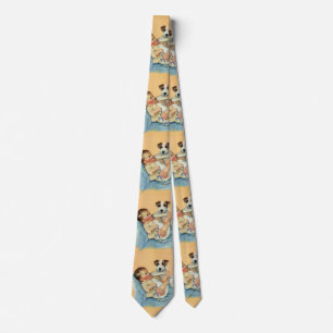 Cravate Bébé garçon mignon vintage avec biberon et chiot