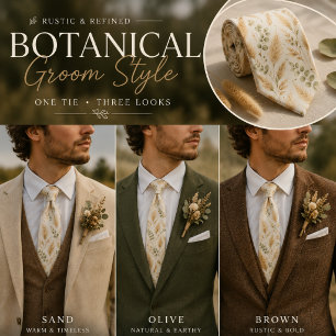 Cravate Beige doux motifs délicats de lierre et floraux 