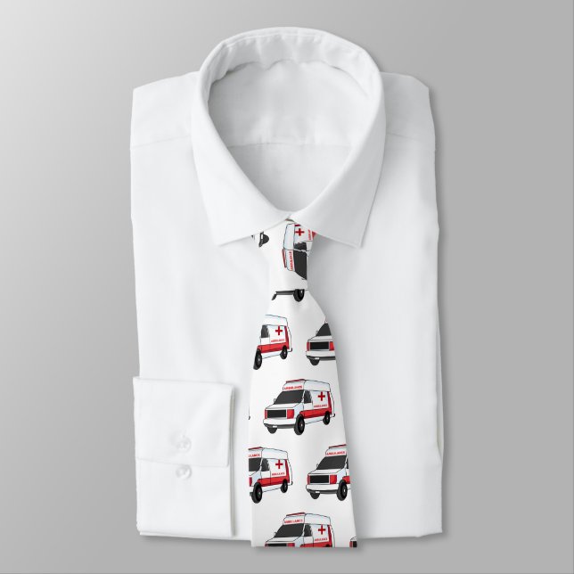 Cravate Belle ambulance rouge caricature van (Attaché)