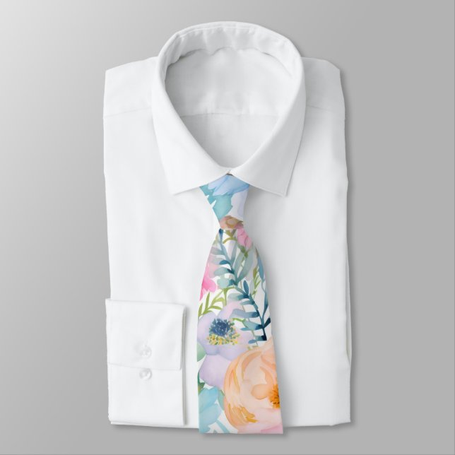 Cravate Belle Aquamarine Turquoise Floral Print (Attaché)