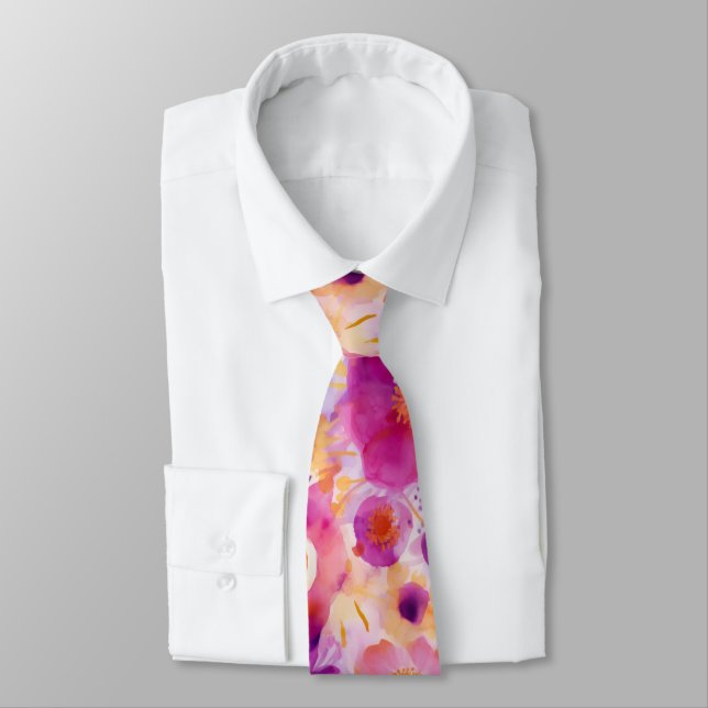 Cravate Belle aquarelle motifs floraux (Attaché)