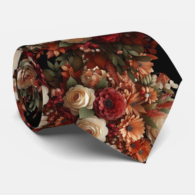 Cravate Belle Automne Thème Floral Grooms Mariage (Roulé)