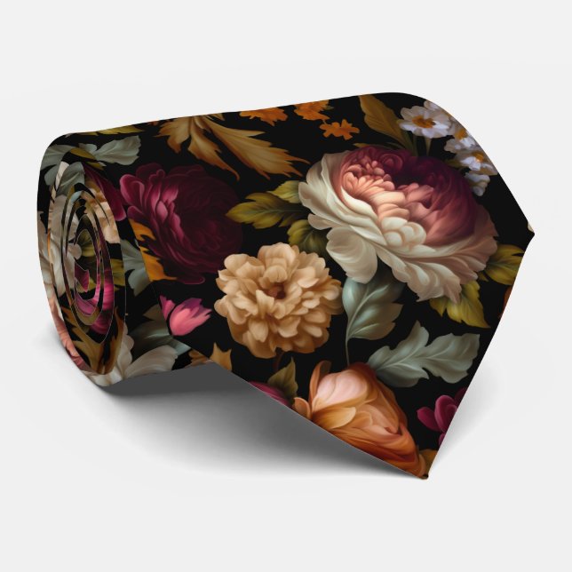 Cravate Belle Flore du Vieux Monde sur Mariage noir (Roulé)