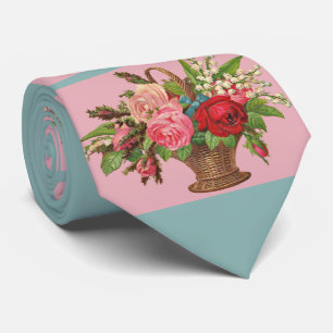 Cravate belle impression de panier de fleurs victoriennes
