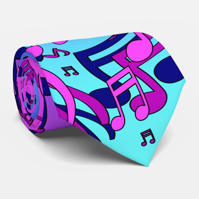 Cravate Belle Musique Notes vives Aqua Blue Purple Pink (Roulé)