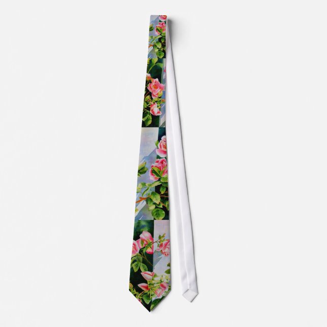 Cravate Belle rose rose rouge roses blanc aquarelle floral (Devant)