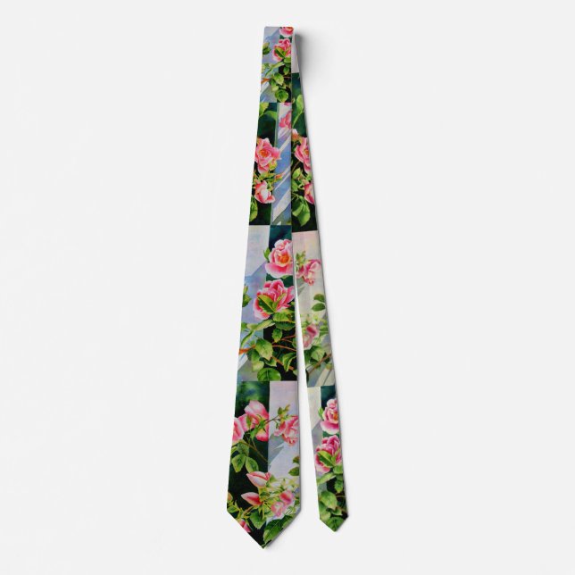 Cravate Belle rose rose rouge roses blanc aquarelle floral (Devant)