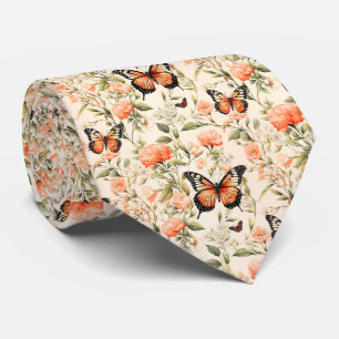 Cravate Belles Papillons Orange Sur Pale Orange