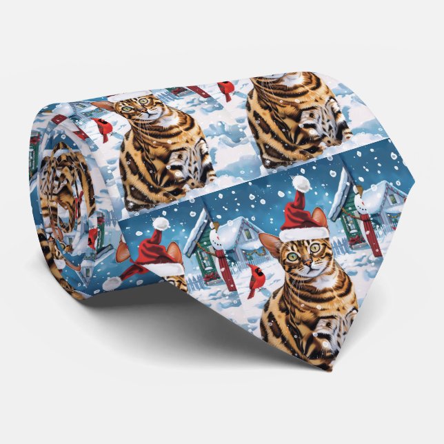 Cravate Bengal Chat hiver Wonderland Noël Joie (Roulé)