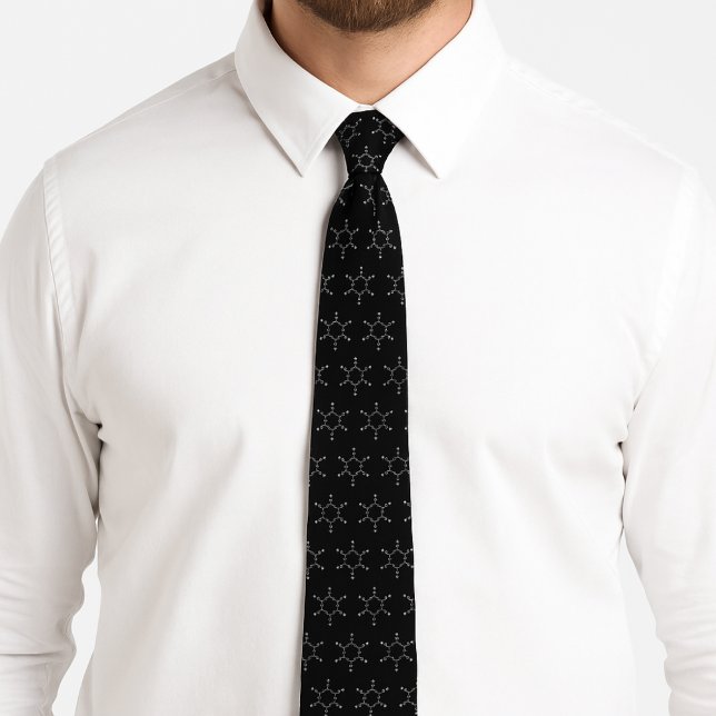 Cravate Benzene Molecule Motif noir (Benzene Molecule Pattern Black Neck Tie)