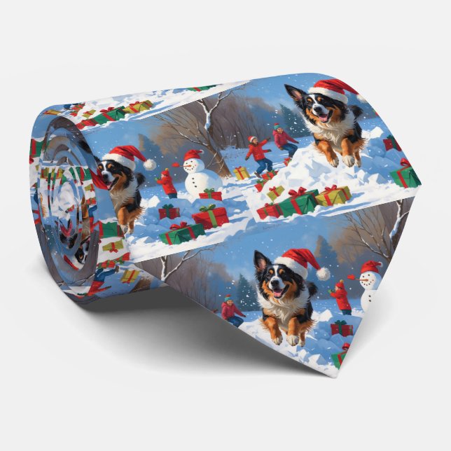 Cravate Berger belge Scène de neige festive de Noël (Roulé)