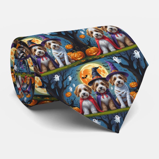 Cravate Bernedoodle Chiens Citrouille Halloween Funny (Roulé)