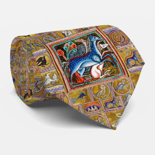 CRAVATE BESTIAIRE MÉDIÉVAL, CHEVAUX, ANIMAUX FORESTIERS