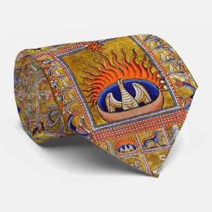 CRAVATE BESTIAIRE MÉDIÉVAL, PHOENIX DANS LES FLAMES ROUGES