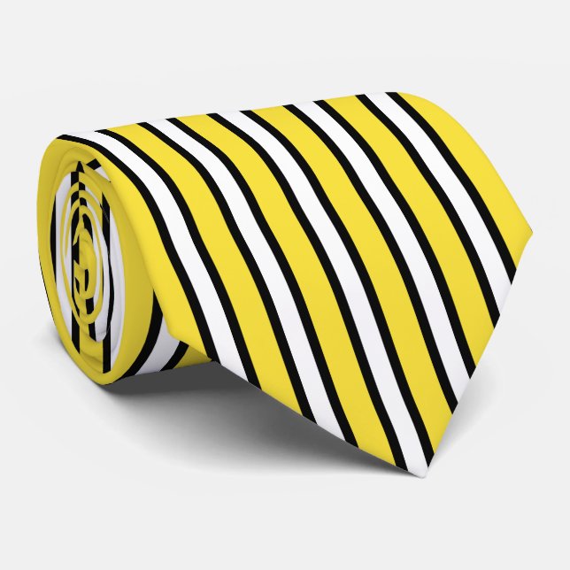Cravate Beurre Jaune, blanc et noir en bandes verticales (Roulé)