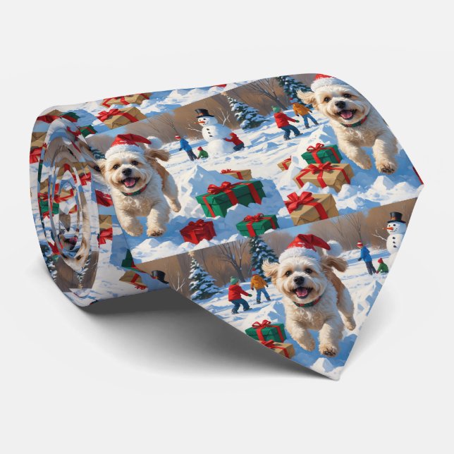 Cravate Bichon Frise Noël Festive Scène de neige (Roulé)