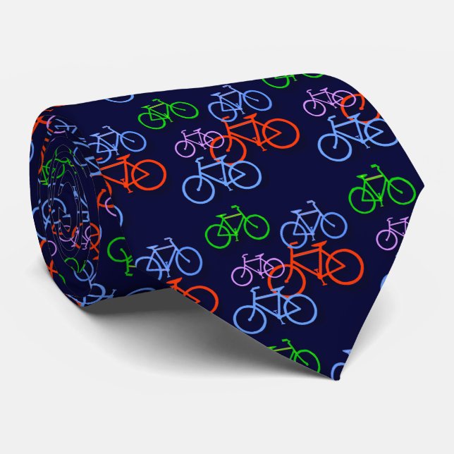 Cravate Bicyclettes lumineuses sur Motif bleu marine (Roulé)
