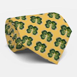 Cravate Bijou Shamrock Gold Saint Patrick, Perles Jaune
