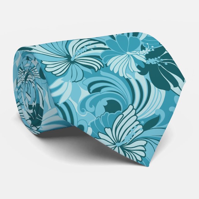 Cravate Bilatéral hawaïen floral de jungle de ketmie (Roulé)