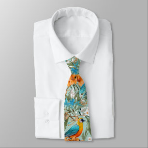 Cravate Birds Chinoiserie Mint Orange