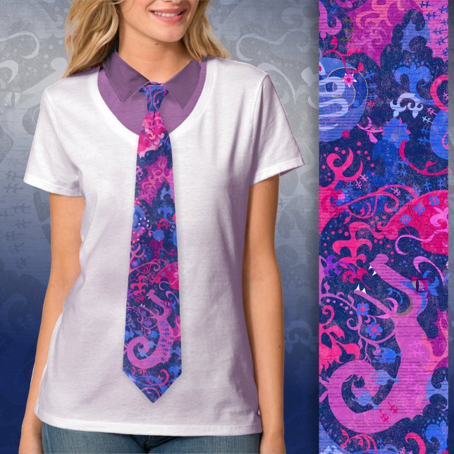 Cravate Bisexual Dragon Damask - Bi Pride Drapeau Couleurs (Créateur téléchargé)