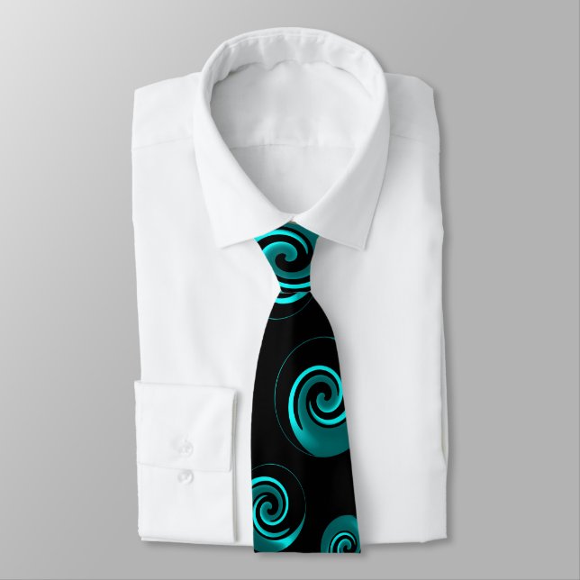 Cravate Black and Aqua Turquoise Swirls (Attaché)