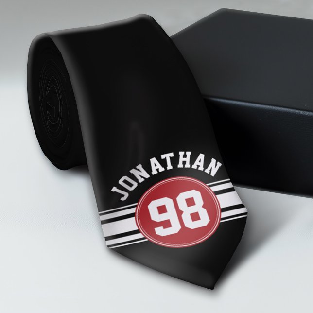Cravate Black and Red Sports Jersey Nom personnalisé Numér (Custom Sporty Tie)