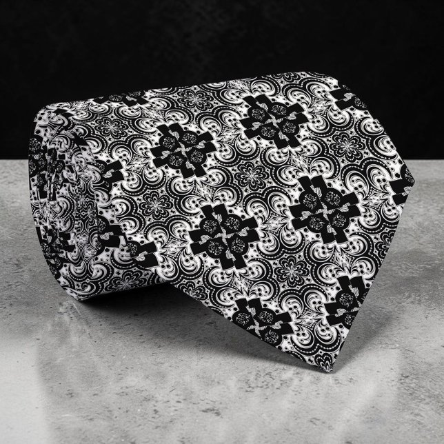 Cravate Black and White Abstract Custom Necktie (Créateur téléchargé)