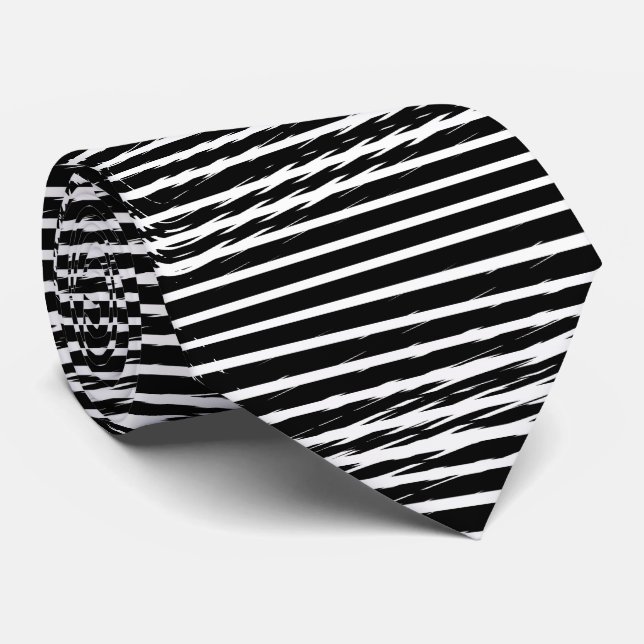 Cravate Black and White Glitchy Signal Stripes  (Roulé)