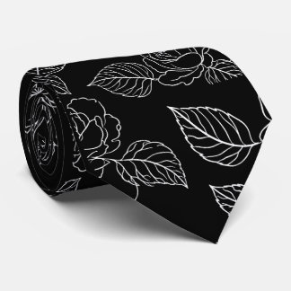 Cravate Black And White Leafy NeckTie