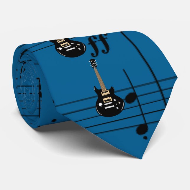 Cravate Black Electric Guitares Royal Blue (Roulé)