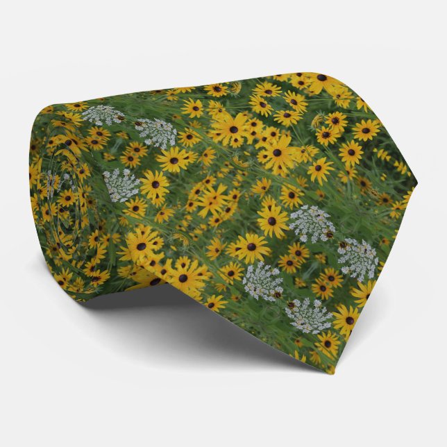 Cravate Black Eyed Susan Flowers Abstrait Motif (Roulé)