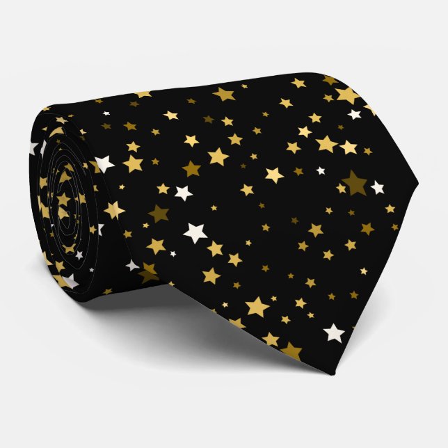 Cravate Black Gold Star Motif travail, diplôme, cadeau (Roulé)