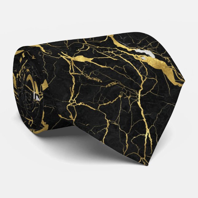 Cravate Black Marble and Gold Veins Elegant Pattern (Roulé)