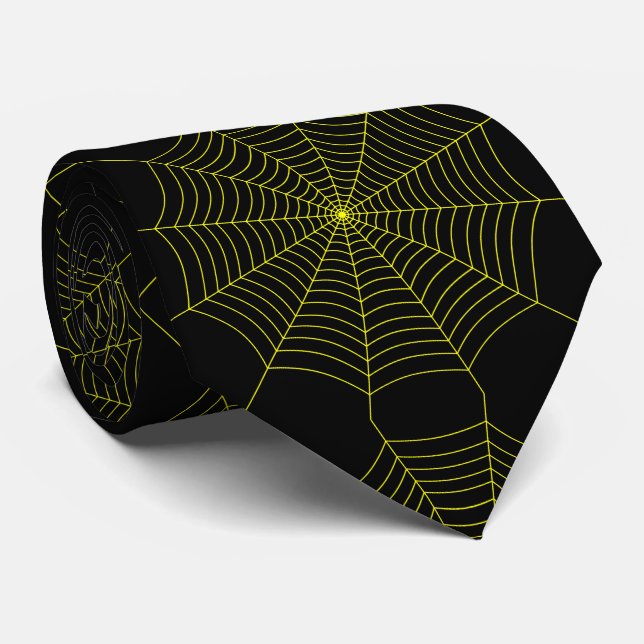 Cravate Black neon toile d'araignée jaune motif d'Hallowee (Roulé)