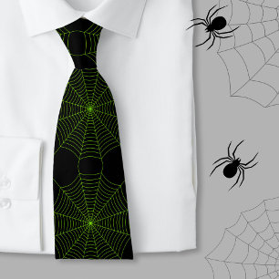 Cravate Black neon vert toile d'araignée Halloween motif