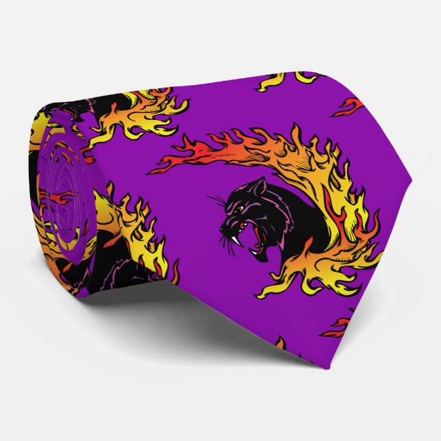 Cravate Black Panther Head Flames Sports Football Necktie (Roulé)