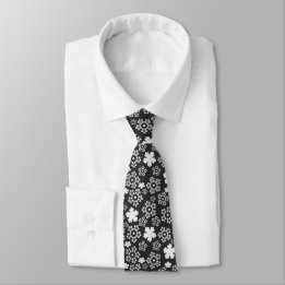 Cravate Black & White Star & Snowflake Abstrait Motif