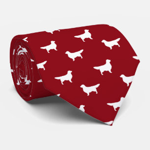 Cravate Blanc Golden Retriever Silhouettes Motif Rouge