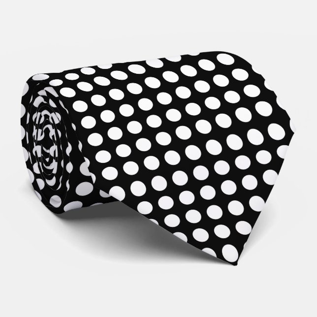 Cravate Blanc sur noir grand format Pois horizontaux (Roulé)