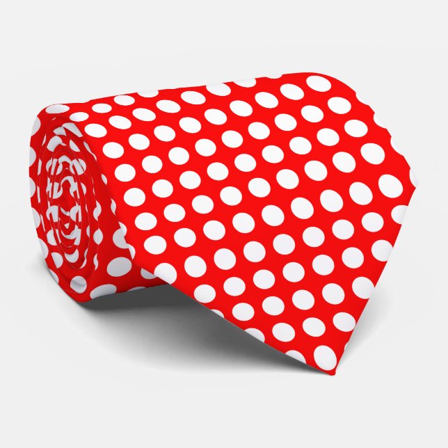 Cravate Blanc sur rouge grand format Pois horizontaux (Roulé)