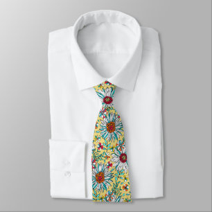 Cravate Blanc Turquoise Jaune orange Rouge Fleurs de margu