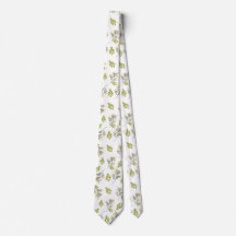Cravate blanche avec motif de feuilles vertes et j