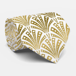 Cravate blanche de motif d'art déco d'or mignon