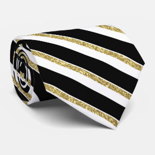 cravate blanche de motif de rayure d'or noir