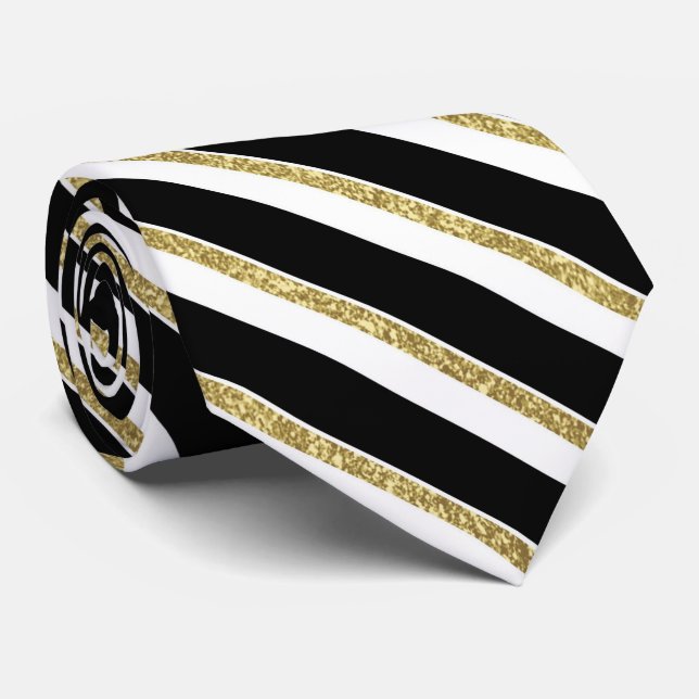 cravate blanche de motif de rayure d'or noir (Roulé)