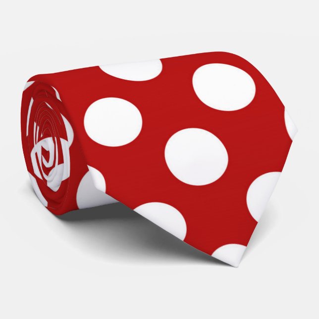 Cravate blanche rouge de motif de point de polka (Roulé)