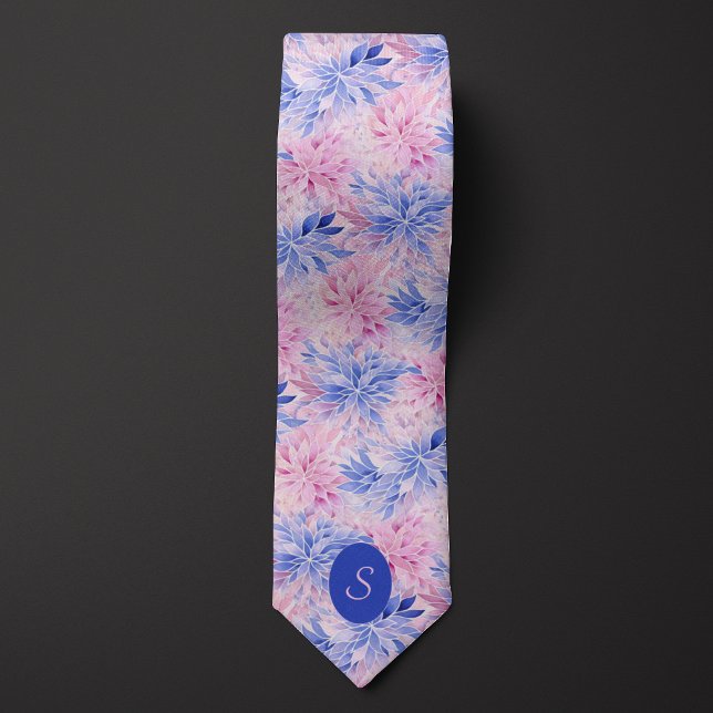 Cravate Bleu Barbeau et Floral Mauve (Créateur téléchargé)