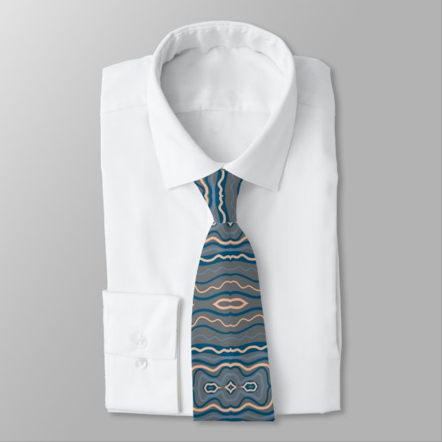 Cravate Bleu Beige Et Gris Motif Alternatif Design (Attaché)