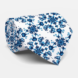 Cravate Bleu, Bleu clair et Pétale blanc Grand Motif